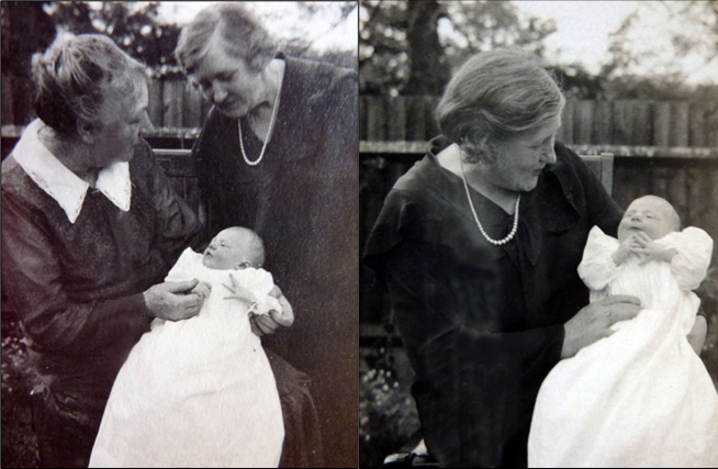 Left: With Grandma Farman [62] and Nanny Risley [57]. Right: With Nanny [my mother’s mother]