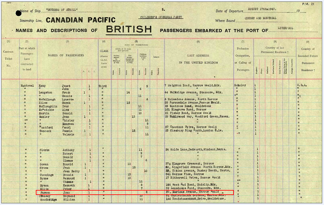 Passenger list