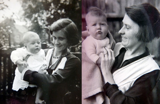 Left: With Aunt Rosie [18 - my mother’s sister]. Right: Aged 3 months with my mother